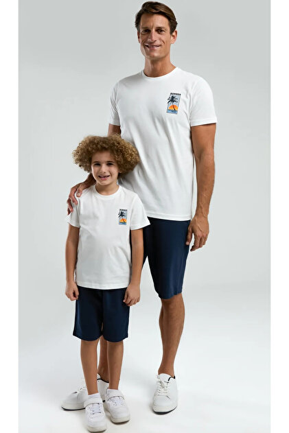 Men'S, Summer Themed, 100% Cotton, Family (Father-Son) T-Shirt Bermuda Set (Priced Separately)