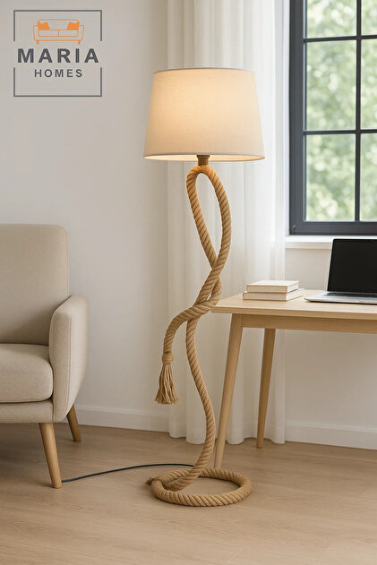 Twisted Rope Floor Lamp with Beige Shade