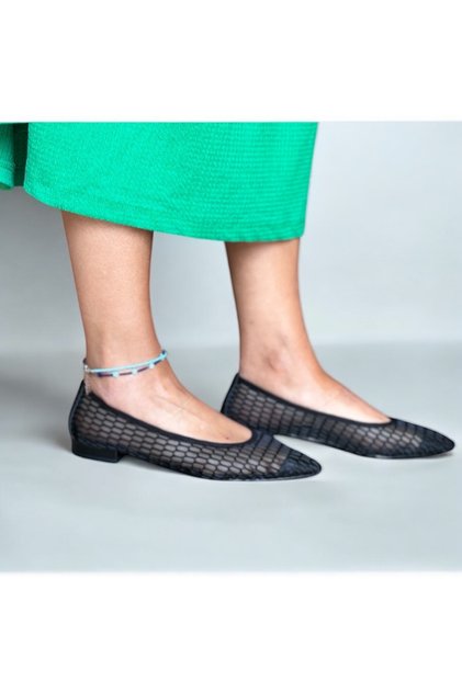 Black Mesh Women's Pointed Toe Daily Comfortable Ballerinas