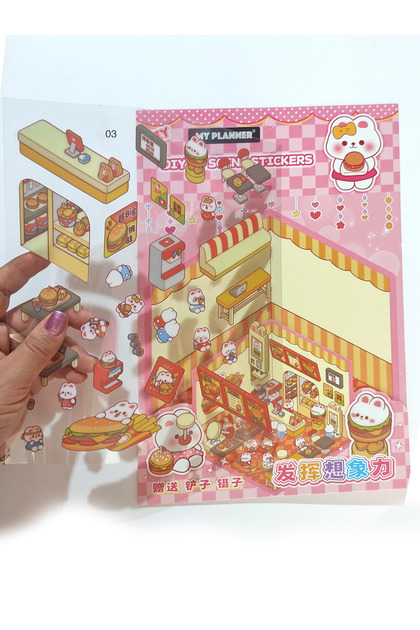 Hamburger Shop Isometric Sticker Making Set 3D Sticker Adhesive Sticker - Rabbit (No:03)