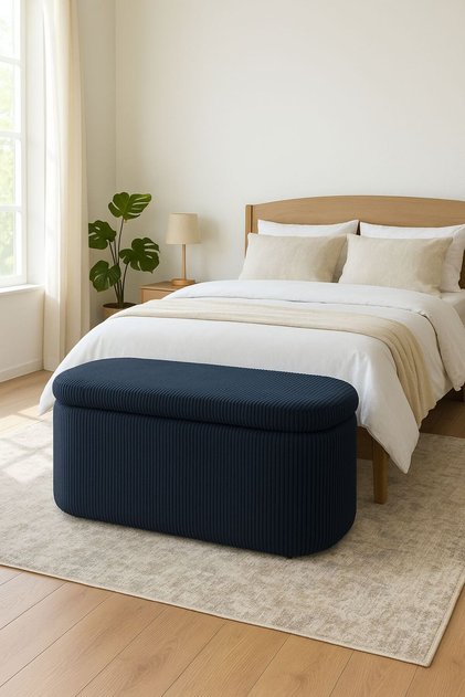 LİMA İthal Premium Kumaş Fitilli Kadife Siyah Sandıklı Bench Puf