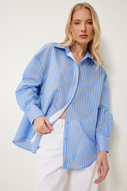 YONFA double button over shirt ブルーストライプ YONFA double