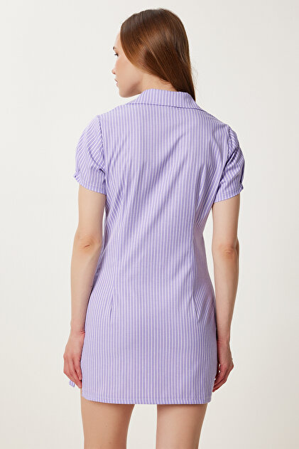 Happiness stanbul Women's Lilac Striped Summer Mini Shirt Dress Tp00064-  Trendyol