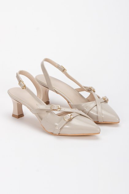 Women's Low Heeled Shoes with Piping Buckle Detail and Pointed Toe