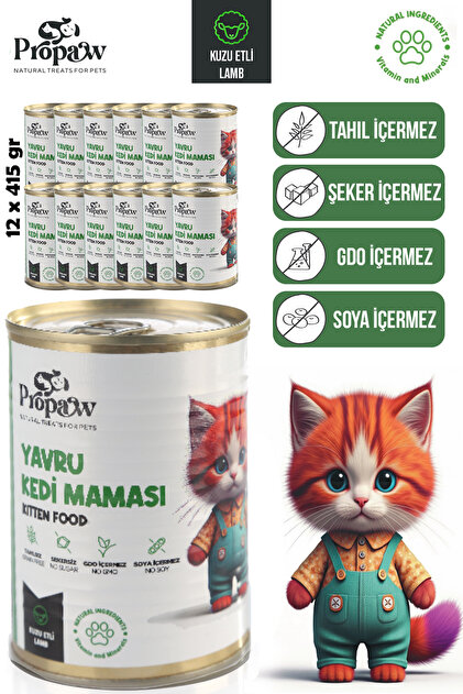 propaw Yavru Kedi Yaş Mama Kuzu Konserve Jöleli Premium Parça Etli
