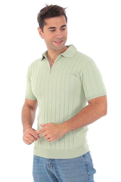 Men's Polo Neck Zippered Sports Summer Knitwear T-Shirt