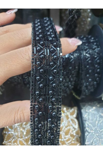 Iron-On Black Beaded Decorative Strip Accessory Hobby