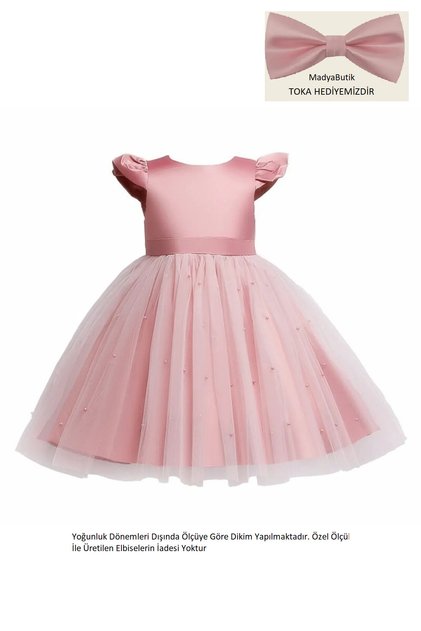 Girl's Powder Buckle Gift Skirt and Pearl Dress