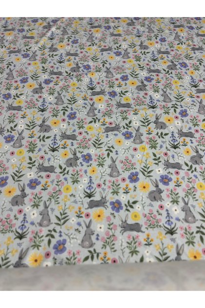 %100 Organik Pamuk Bebe Interlok Kumaş –Minimal Tavşan Desenli (En: 155 cm)