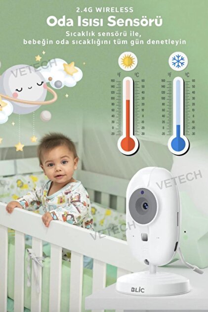 Vetech Bebek Kamerası Lcd Ekranlı Gece Görüşlü Bebek Telsizi Bebek