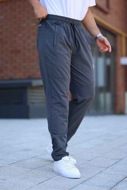 Men's Gray Sweatpants Zippered Leg Quality Parachute Fabric