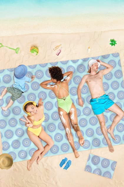 Blue Flower Digital Printed 150X220 cm Family Size Beach Towel Sandproof