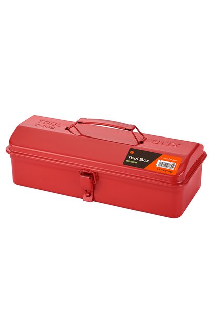 Red Metal Toolbox 36x15.5x11cm with Lockable Iron Latch and Carry Handle