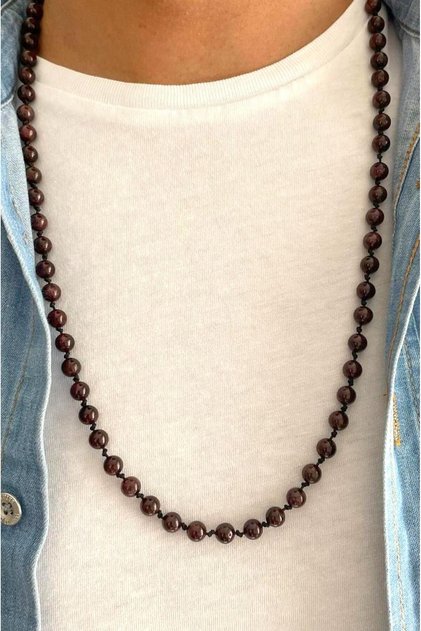 7 mm Genuine Garnet-Lal Stone 70-80 cm Long Unisex Necklace
