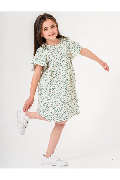 Floral Patterned Girl's Muslin Dress 3802