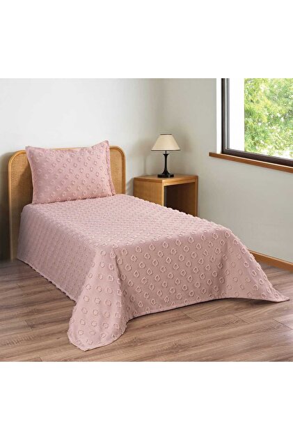 Ponpon Patterned 2 Pieces Single Bedspread Powder