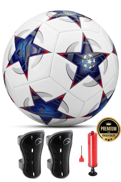 3lü Set Futbol Topu Tekmelik Şampiyonlar Ligi Pompalı Sert Zemin Halı Saha Futbol Topu Mavi No:5