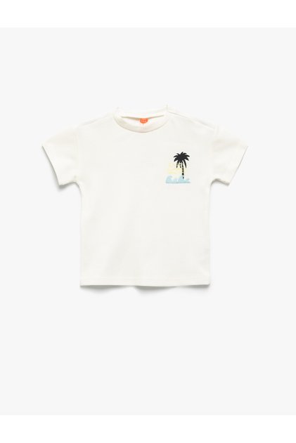 Palm Printed Crew Neck Short Sleeve Cotton T-Shirt