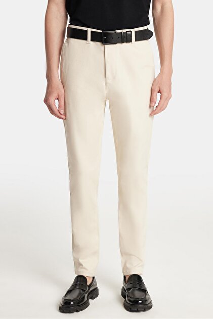 Erkek Regular Fit Chino Esnek Yandan Cepli Önü Fermuarlı Pamuklu Dokulu Taş Pantolon