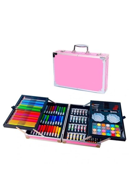 Σετ Ζωγραφικής και Σχεδίου για Παιδιά VarioShop®, 145 Τεμάχια, Μεταλλικό Κουτί, Ροζ