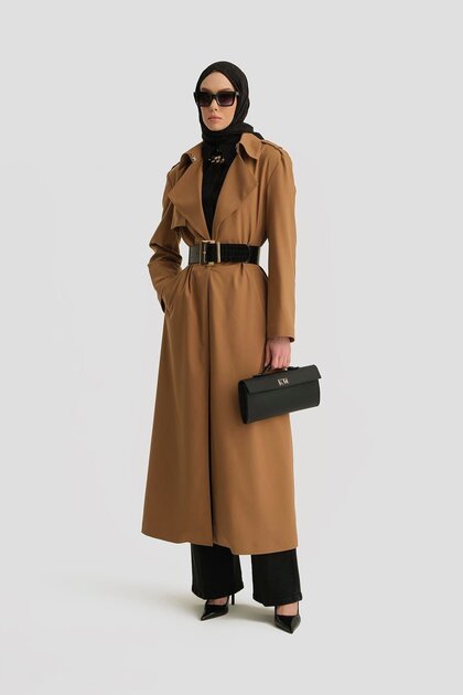 Armine Çift Yakalı Beli Kemerli Pardesü 25y8207 Camel - Fiyatı