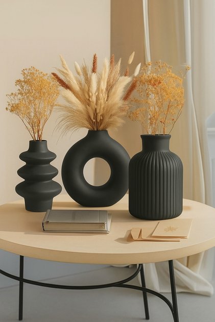 Set de 3 vaze în stil scandinav, cadou, Pinterest, vază Pampas, set de vaze decorative, negru