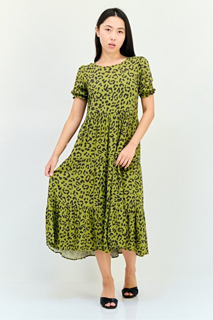 aerie Women Animal Print Midi Dress, Multicolor- Trendyol