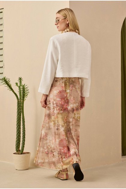 Çan Tül Etek Floral Desen Yağ Yeşili