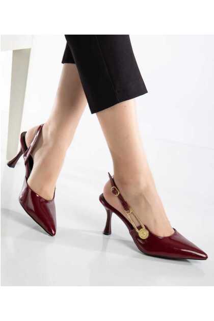 Women's Black Patent Leather Side Stylish Buckle Pointed Toe Heeled Shoes