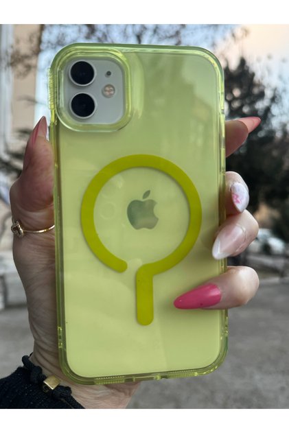 iPhone 11 uyumlu renkli şeffaf megsafe şarj tam koruma sert silikon kılıf