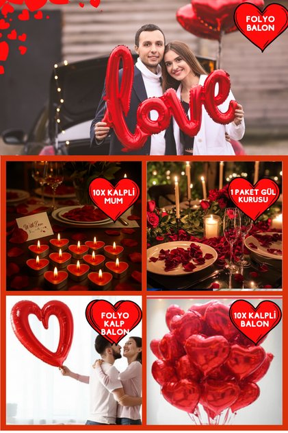 Kırmızı Kalpli Balon Romantik Set Yıl Dönümü Sevgililer Günü Evlilik Teklifi Malzemeleri ve Süsleri