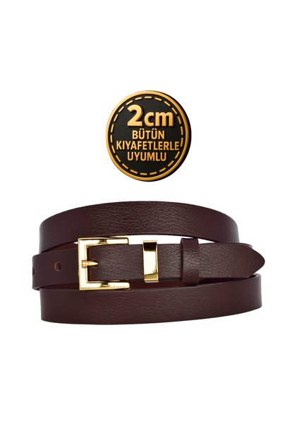 100% Genuine Leather Gold Color Suit Bridge Dark Brown Women's Belt 2cm Fits the Whole Outfit_Kr-Gld