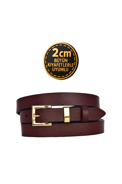 100% Genuine Leather Gold Color Suit Bridge Claret Red Women's Belt 2cm Fits All Clothes_Kare-Gold