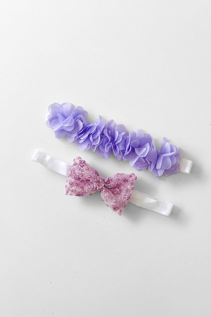 Baby Girl Floral, Bow Elastic 2-Piece Bandana Set