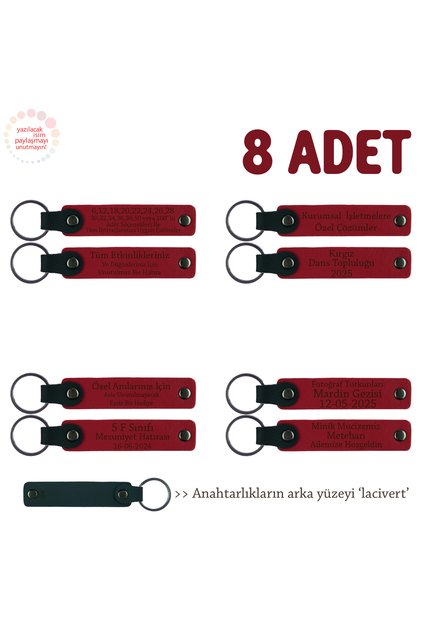 Souvenir at the Photo Exhibition, Set of 8, Leather Gift Keychain with Name, Red & Navy Blue