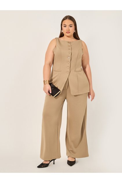 Solid Wide leg tailored trouser