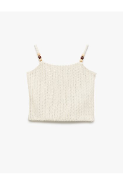 Beaded Detailed Thin Strap Sleeveless Textured Crop Tank Top