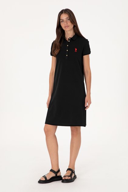 Women's Black Polo Neck Mini Length Knitted Dress 50300881-Vr046