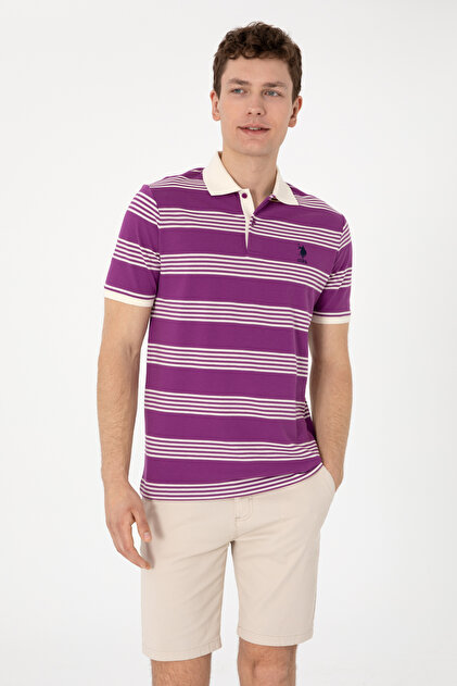 U.S. Polo Assn. Erkek Regular Fit Polo Yaka Menekşe Çizgili Tişört