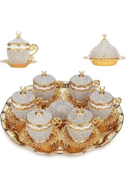 Coffee Cup and Saucer Set, Turkish and Arabic Coffee, Espresso Cup and Saucer Set, Crystal Set, 6 Pieces