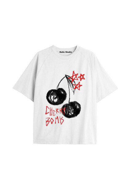 Y2K Vintage Cherry Printed Black T-Shirt Code 52