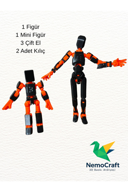 Dummy figür Oynar Eklemli Robot Figür Dumy Oyuncak Turuncu Set 14cm