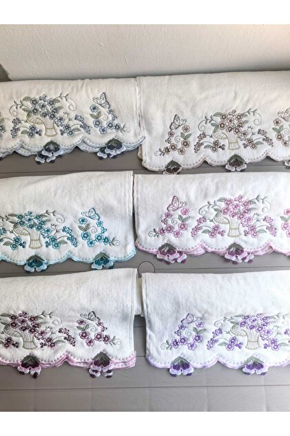 6 Embroidered Hand Towels with Earrings