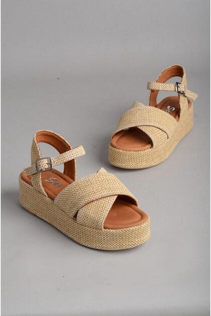 Seç 1750 Women's Sandals with Wedge Heels (Heel Height: 5 cm) Linen