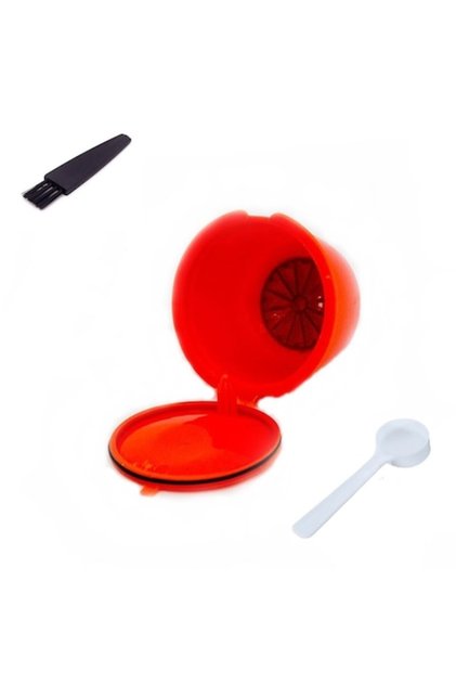 Capsula cafea, reutilizabila, reincarcabila, compatibil Dolce Gusto, portocaliu, cu periuta si lingu