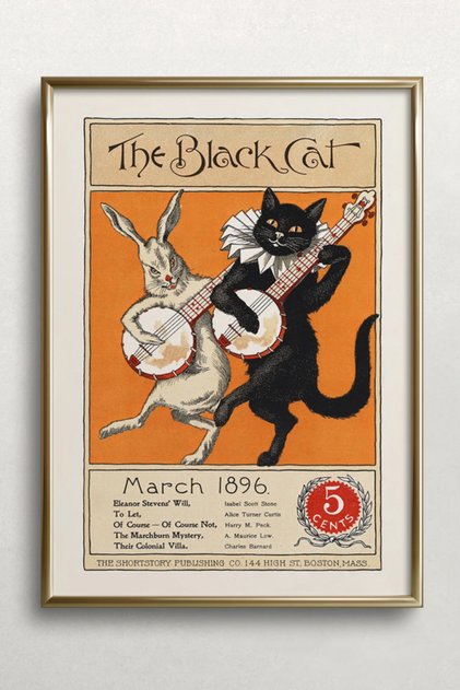 Kağıt Poster -The Black Cat And Rabbit Vintage Kedi ve Tavşan