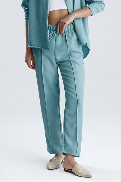 Women's Flam Linen Trousers – Elastic High Waist Relaxed Cut Summer Oversize