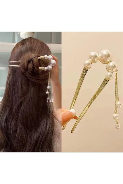 Gold Pearl Dangle Japanese Bun Buckle