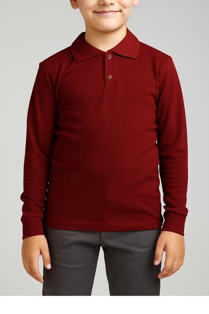 Tricou unisex pentru copii, cu gât polo, cu mânecă lungă, roșu Claret