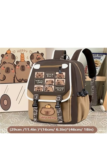 Large Large Brown Capybara School Bag Capybara Girl Boy Child Unisex School Backpack